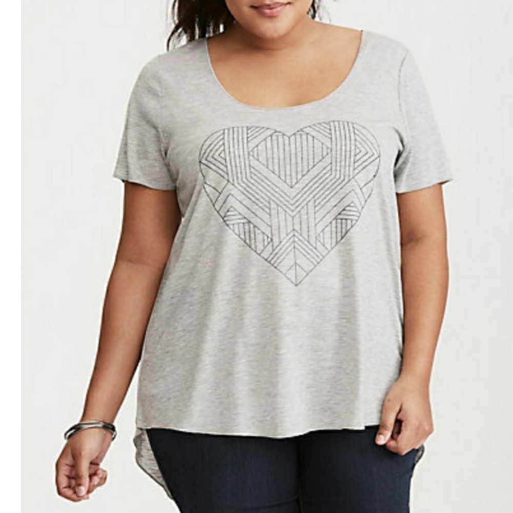 NWT Torrid - Grey Glitter Geometric Heart Slub Tee